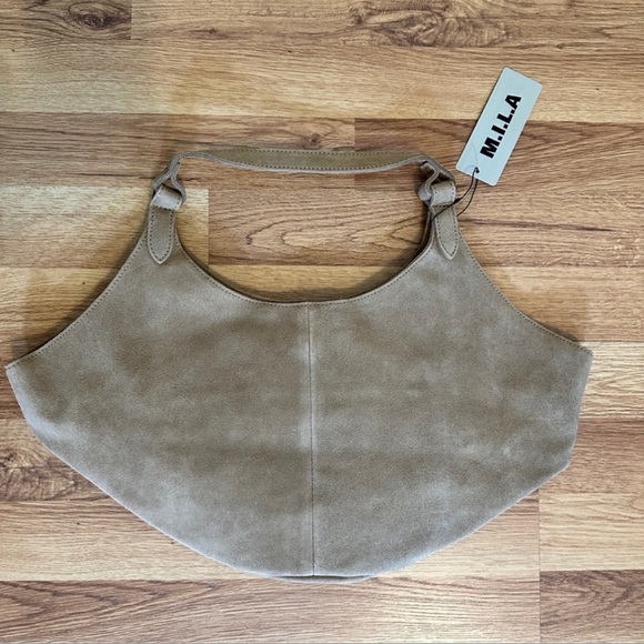 NWT M.I.L.A. Emma shoulder bag suede leather in sand color - Picture 5 of 9